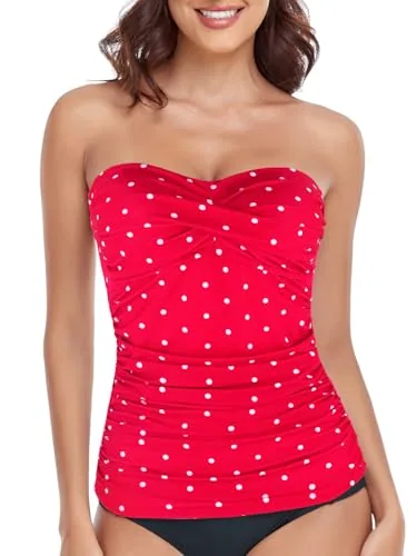 Tummy Control Bandeau Tankini, Red (red polka dot)