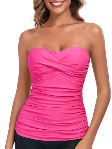 Tummy Control Bandeau Tankini, Neon Rose (X-Large)