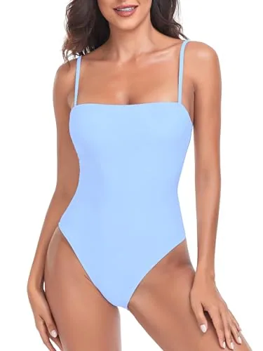 Tummy Control Bandeau One Piece, Blue (Medium)