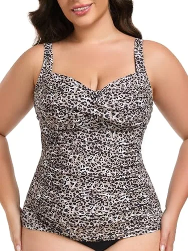 Tummy Control Ruched Tankini, Leopard (Large)
