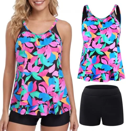 Tummy Control Tankini, Colorful Leaves