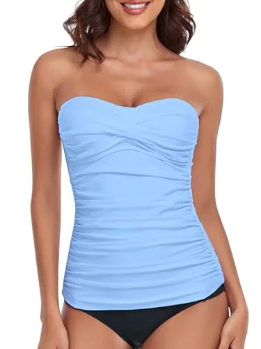 Tummy Control Bandeau Tankini, Blue