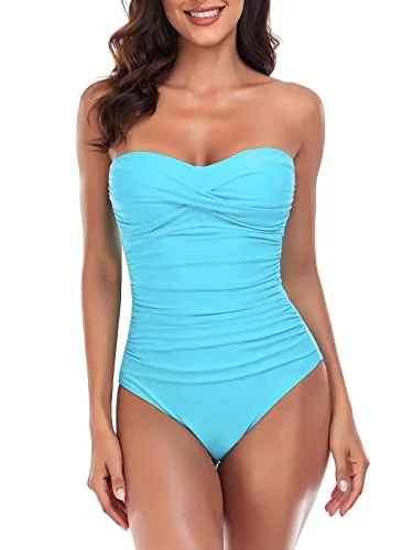 Tummy Control Strapless One Piece, Sky Blue (Medium)