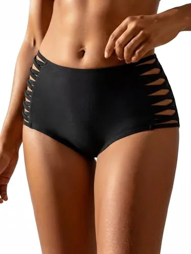 High Waisted Bikini Bottom, Black (Small)